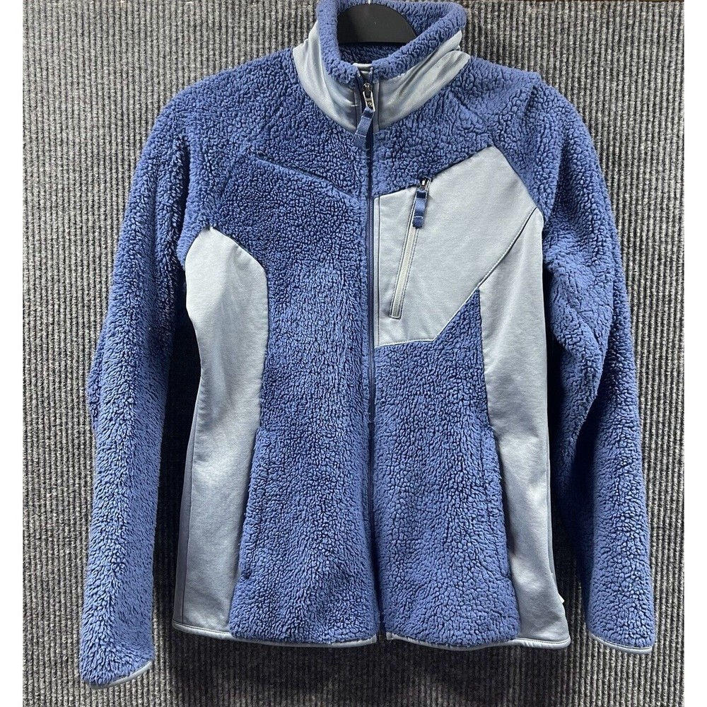 Columbia Jacket Womens Medium Blue Full Zip Sherpa Fleece Pockets Coat